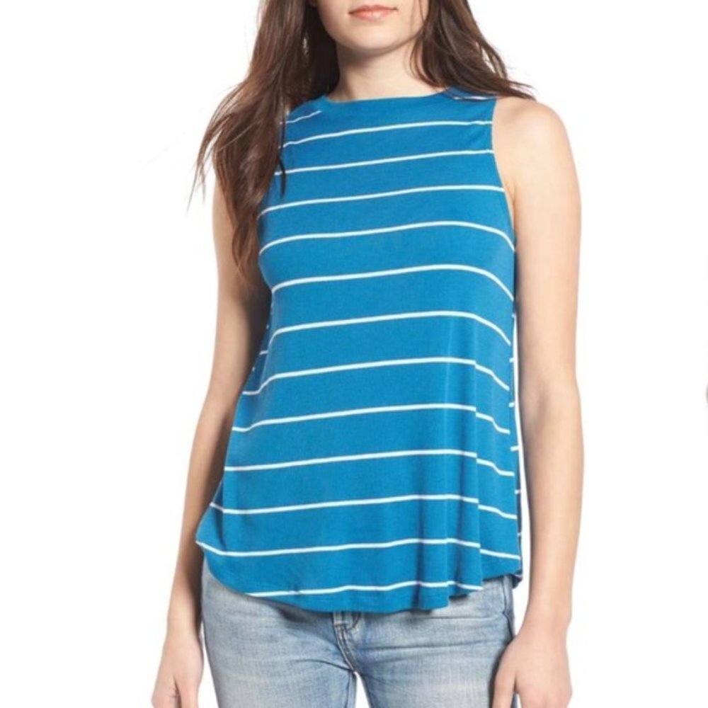 BP Blue and White Striped Ribbed High Neck Tank Top Small BP350845MI